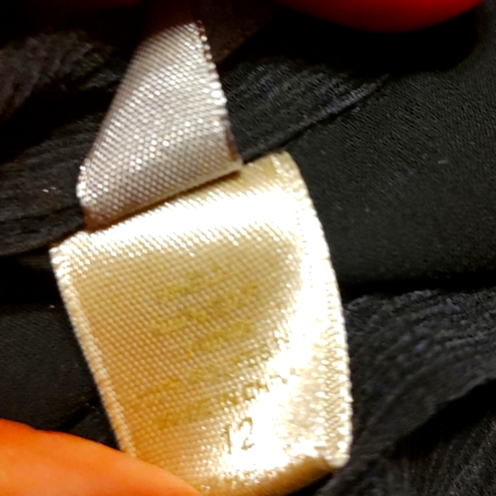 🐦⬛🖤🐦⬛ Divine Vintage Genuine Silk Black Sheer Ruffled Bow Blouse Top - 12 - Picture 16 of 16